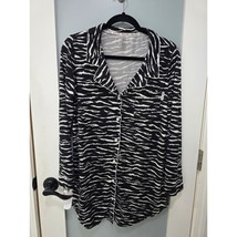 Nine West Zebra Print Pajama Top S Black White Button Front Sleep Shirt - $412.43 MXN