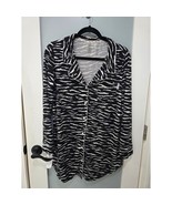 Nine West Zebra Print Pajama Top S Black White Button Front Sleep Shirt - $407.90 MXN