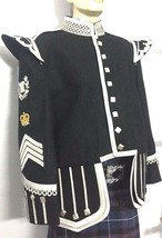 Drum Major Doublet Black Blazer Silver Braid White Piping Silver Buttons - £111.90 GBP