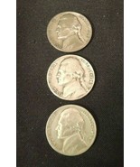 1945 PDS Silver Wartime Jefferson Nickels (Three) AA20-7431 Vintage - $145.31 CAD
