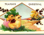 Seasons Greetings Easter Chicks Farm Scene Pussy Willows UNP DB Postcard F8 - £4.63 GBP