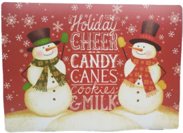 Set of 4 Vinyl/Foam Back Placemats(13&quot;x18&quot;) CHRISTMAS,2 SNOWMEN ON RED,C... - $21.77