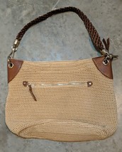The Sak Tan Woven Crochet &amp; Brown Leather Shoulder Boho Bag Purse Slouch - £18.60 GBP