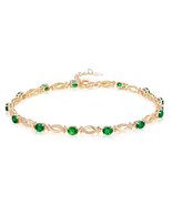 Kardy Natural Emerald Gemstone 14K Yellow Gold Diamond Bracelet 7" + 1" - $3,135.99