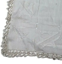 Vintage Embroidered Handkerchief Hanky Geometric Design Handmade Crochet Border - $13.99