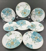 (8) 222 Fifth Eliza Teal Appetizer Plates Set 6 1/2&quot; Floral Porcelain Flower Lot - £80.27 GBP