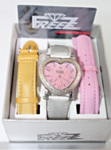 Freeze Womens Heart Shaped Diamond Watch Pink W/Silver, Gold, Pink Bands - $149.60