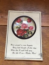 Vintage Faux Cream Leather Picture with Pink Red Roses Under Plastic Bub... - £6.86 GBP