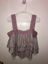 NWT Soncy Square Neck Tiered Cropped Tank SZ 0 Large Stripes Wide Mesh Straps - £10.11 GBP