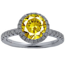 Women&#39;s 2.98CT Round Canary &amp; Diamond Halo Engagement Ring Solid 18K White Gold - £1,977.24 GBP