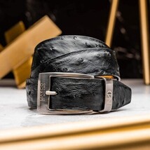 Domenico Men's Exotic Strich Dressy Adjustable Size Belt Black image 4