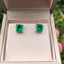 Wong Rain Vintage 100% 925 Sterling Silver Emerald Cut Emerald Gemstone Earrings - £19.66 GBP