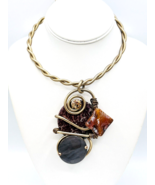 Artisan Signed Jeff Lieb Gemstone Swarovski Crystal Golden Wire Choker N... - $118.80