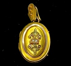 Victorian 10K yellow gold seed pearls Fleur Dis Lis Locket pendant 4.2g JR7892  - £247.80 GBP