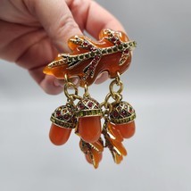 Heidi Daus Acorn Oak Leaves Brooch Autumn Orange Gol Tone Pin Jewelry Cr... - $67.72