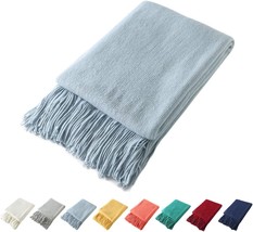 Homiest Decorative Knitted Throw Blanket With Fringe Soft &amp;, Light Blue,50X60 - £28.70 GBP