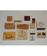 Lot of 13 Wood &amp; Rubber Stamps Assorted Sizes &amp; Subjects Dinosaur Clown ... - $149.21 MXN