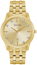 Bulova Sutton Gold Tone Men Diamond Men Watch 97D123 - £326.22 GBP