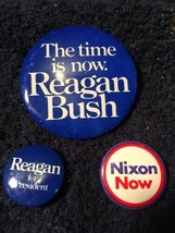 Reagon Bush Nixon &quot;Nixon Now&quot; 1972 Campaign Pin Pinback Button Election Lot Of 3 - £13.43 GBP