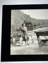 Vintage Black And White Magic Lantern Slide Lady Standing Next To Rushin... - £18.01 GBP