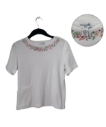 Breckenridge Petite White Tee P/M Floral Embroidered - $11.87