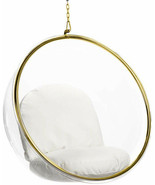 Clear Acrylic Hanging Bubble Chair with Gold Trim and Chain with White C... - €967,37 EUR