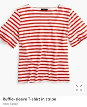 J.CREW striped ruffle sleeve t-shirt XS red+white Nautical French Tee F4422 - £9.39 GBP