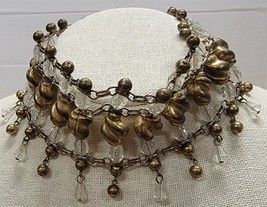 Vtg 14&quot; Goldtone/Brasstone &amp; Acrylic Rhinestone Choker Necklace Costume ... - $8.91