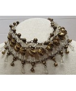 Vtg 14&quot; Goldtone/Brasstone &amp; Acrylic Rhinestone Choker Necklace Costume ... - £7.01 GBP