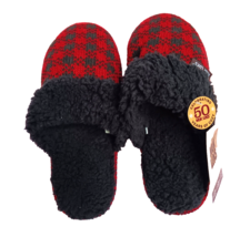 MUK LUKS Women&#39;s Red Plaid Knit Clog Slipper with Faux Fur Trim Size 7-8 - £14.89 GBP