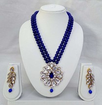 Estilo Indio Bollywood Azul Oro Placa Kundan Collar Colgante Mala Joyería Set - £14.92 GBP