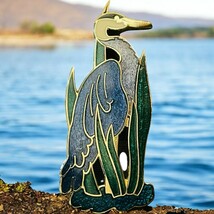 Vtg Fish Ent Enamel And Goldtone Metal Heron In Grasses Pin Brooch Made ... - $21.66 CAD