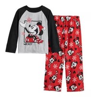 Boys Pajamas Christmas Mickey Mouse 2 Pc Red Black Fleece Cotton-size 8 - £15.56 GBP