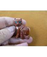 Y-CAT-54 red KITTY CAT blue eyes gemstone figurine cats SOAPSTONE PERU e... - $163.26 MXN