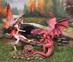 Amy Brown Playground Buddies Enchanted Fairy And Red Dragon On Seesaw Statue - £77.51 GBP