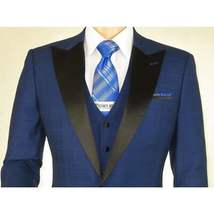 Men's Light Wool Statement Tuxedo Vested Formal Wedding Stage Suit Alberto Blue image 5