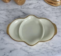 Vintage Fire King Milk Glass Divided Relish Serving Dish White Hobnail Gold Trim - £23.27 GBP