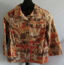 Chico&#39;s Orange Brown White Linen Blend jacket Size 1 [Small] 3/4 Sleeve ... - £19.47 GBP