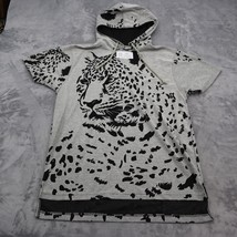 Bare Fox Shirt Womens XL Gray Black Tiger Print Short Sleeve Hooded Casual Wear - £20.68 GBP