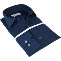 Mens 100% Italian Cotton Shirt High Quality Non Iron SORRENTO Turkey 4746 Navy image 2