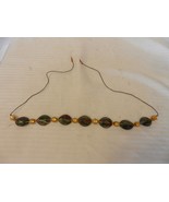 Vintage Multicolor Green Glass Like and Gold Stone Necklace 34&quot; Long - £27.54 GBP