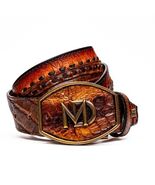 MONTANA – Caiman &amp; Calfskin Western Belt with Hand-Stitched Center Detai... - $280.00
