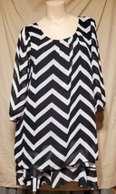 L&amp;B Medium Black White Chevron Layered Sheer Lined 3/4 Dress Bust 38&quot; - £3.94 GBP