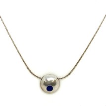 Vtg Sterling Signed JK Modern Puff Round Lapis Lazuli Pendant Necklace sz 16 1/2 - £59.35 GBP