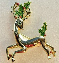 Christmas Holiday Reindeer Gerry&#39;s Brooch Pin Gold Tone Figure Animal 2” - £15.68 GBP