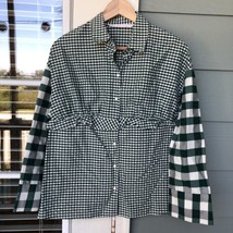 Zara Womens XS Button Front Shirt Gingham Plaid Green White Contrasting Checker - £11.47 GBP