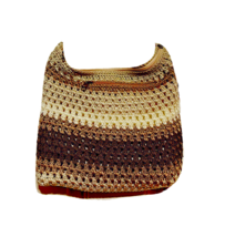 LINA Crochet Brown, Tan &amp; Cream Handbag Purse Hobo Bag 12x10 W/Braided S... - £27.75 GBP