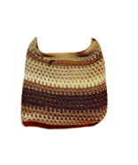 LINA Crochet Brown, Tan &amp; Cream Handbag Purse Hobo Bag 12x10 W/Braided S... - £27.25 GBP