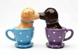 Ceramic Chocolate And Fawn Labrador Puppy Dogs In Tea Cups Salt Pepper Shakers - £13.79 GBP
