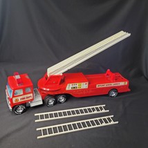 Vintage Nylint Red White Diecast Fire Truck w/3 Aerial Ladders &amp; Chevy C... - $86.95
